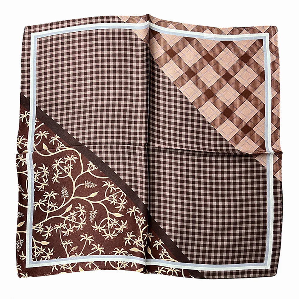  100% Pure Mulberry Silk Women Square Scarf Prints Headband Neckerchief Luxury Female Hair Ornament Female Bandana Scarves 53CM