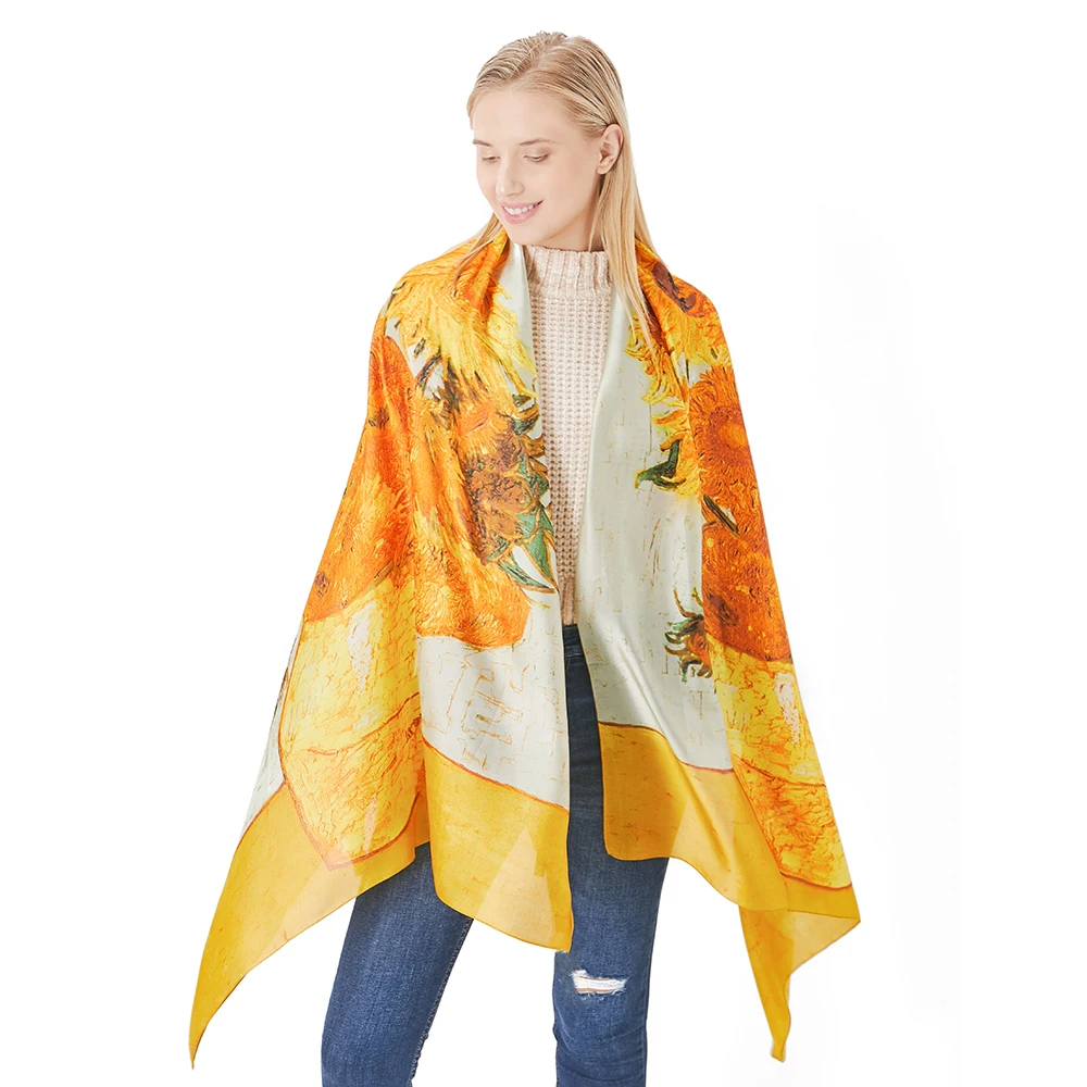 100% Natural Silk Scarf Women Luxury Brand Digital Print Flowers Silk Pashmina Shawl Female Long Bandana Foulard 2020 Oversize