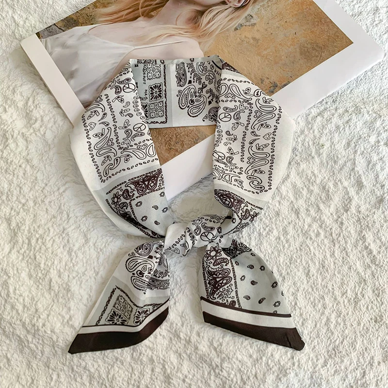  New Luxury Narrow Short Silk Scarf for Woman Skinny Scarves Paisley Hairband Small Bag Tie Hangbag Handle Ribbon Kerchief