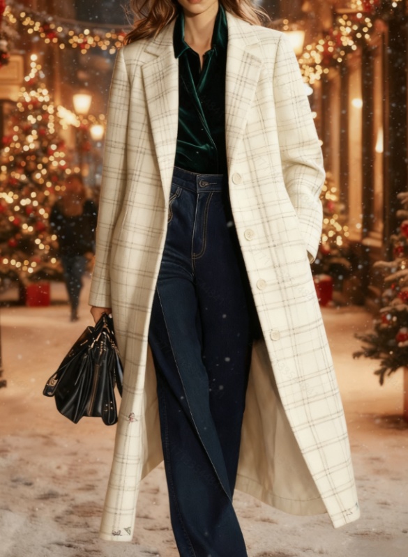  Casual Loose-fitting Retro Plaid Mid-length Coat
