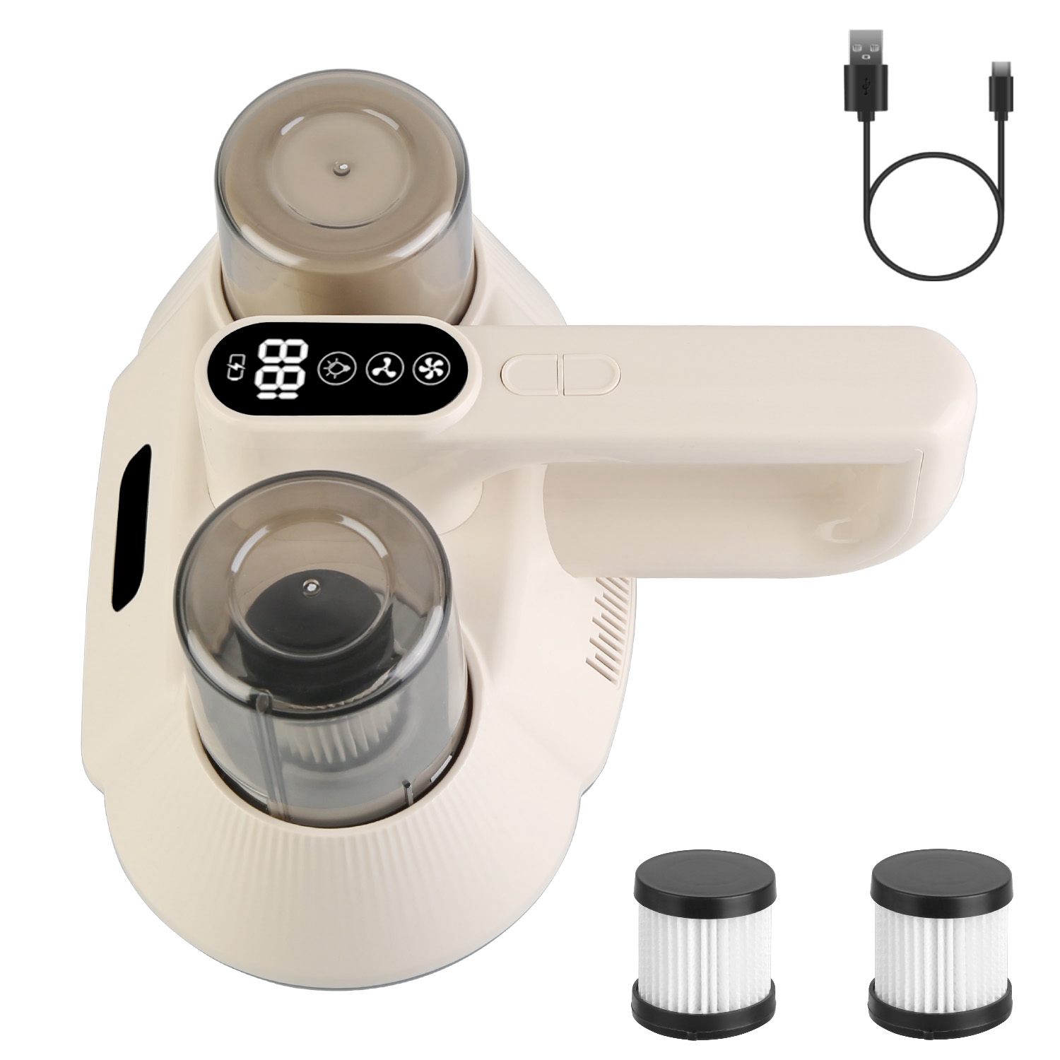15000PA Double-Cup Bed Vacuum Cleaner For Home With UV-C Light Cordless Mattress Vacuum Rechargeable Dust Mites Remover With 3 Washable Filters