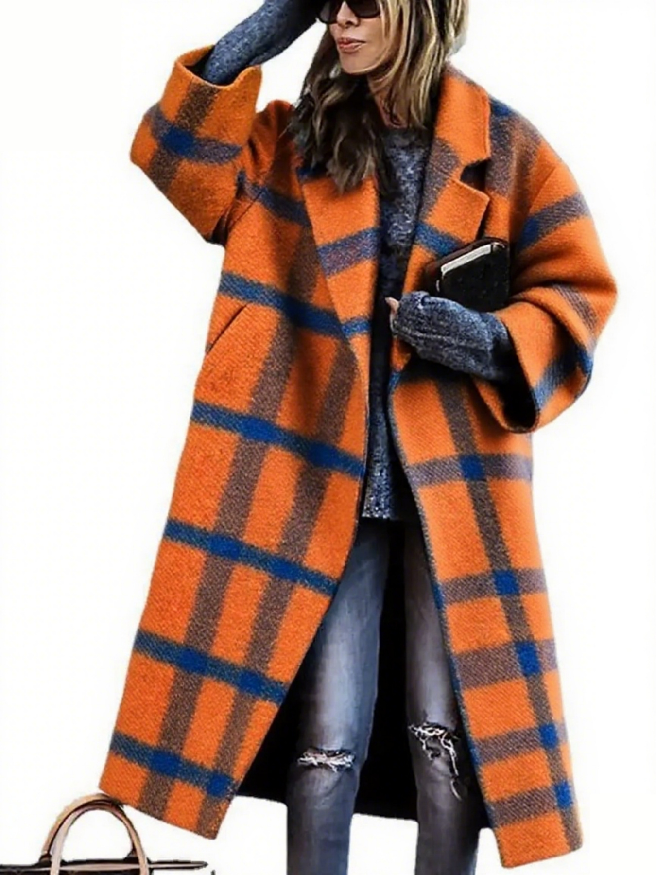  Women's Long Sleeve Lapel Jacket Printed Long Coat