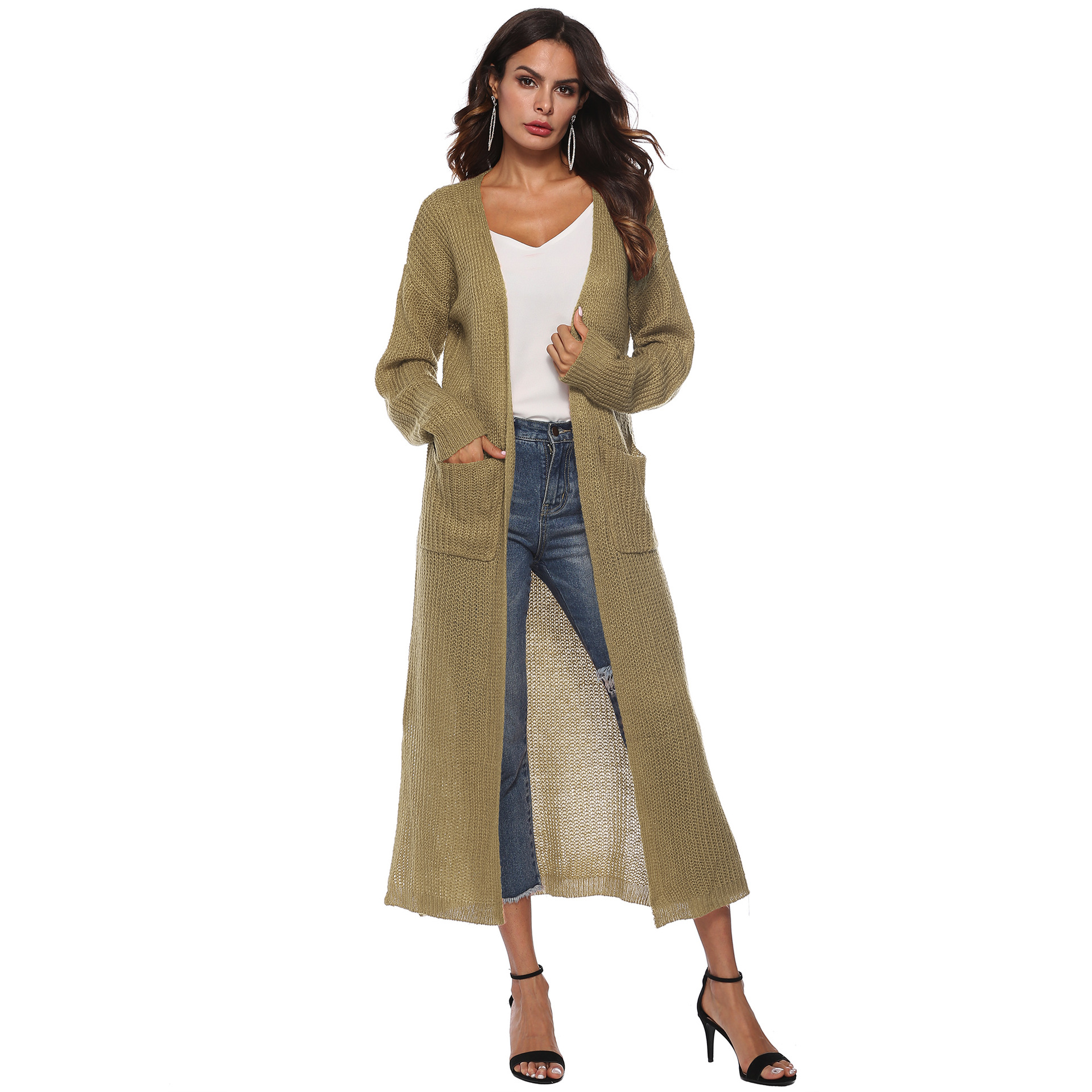  Women's Cardigan Sweater With Large Pockets Cardigan Sweater Long Thin Coat