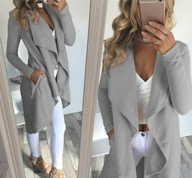  Slim long trench coat with solid lapel
