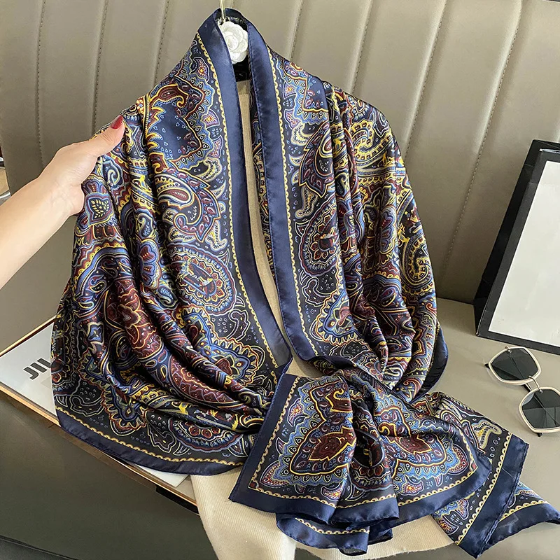  100% Natural Silk Scarf Women Luxury Brand Digital Print Flowers Silk Pashmina Shawl Female Long Bandana Foulard 2020 Oversize