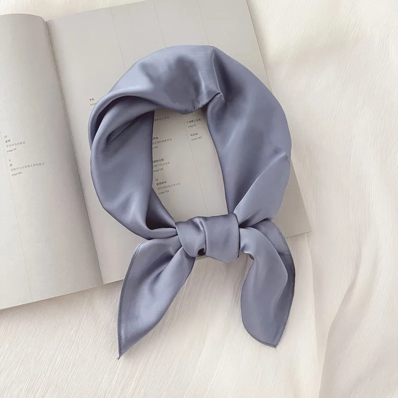  Luxury Solid 70*70cm Silk Square Scarf Women Soft Satin Hairband Neckerchief Tie Female Headband Foulard Bag Ribbon Gift