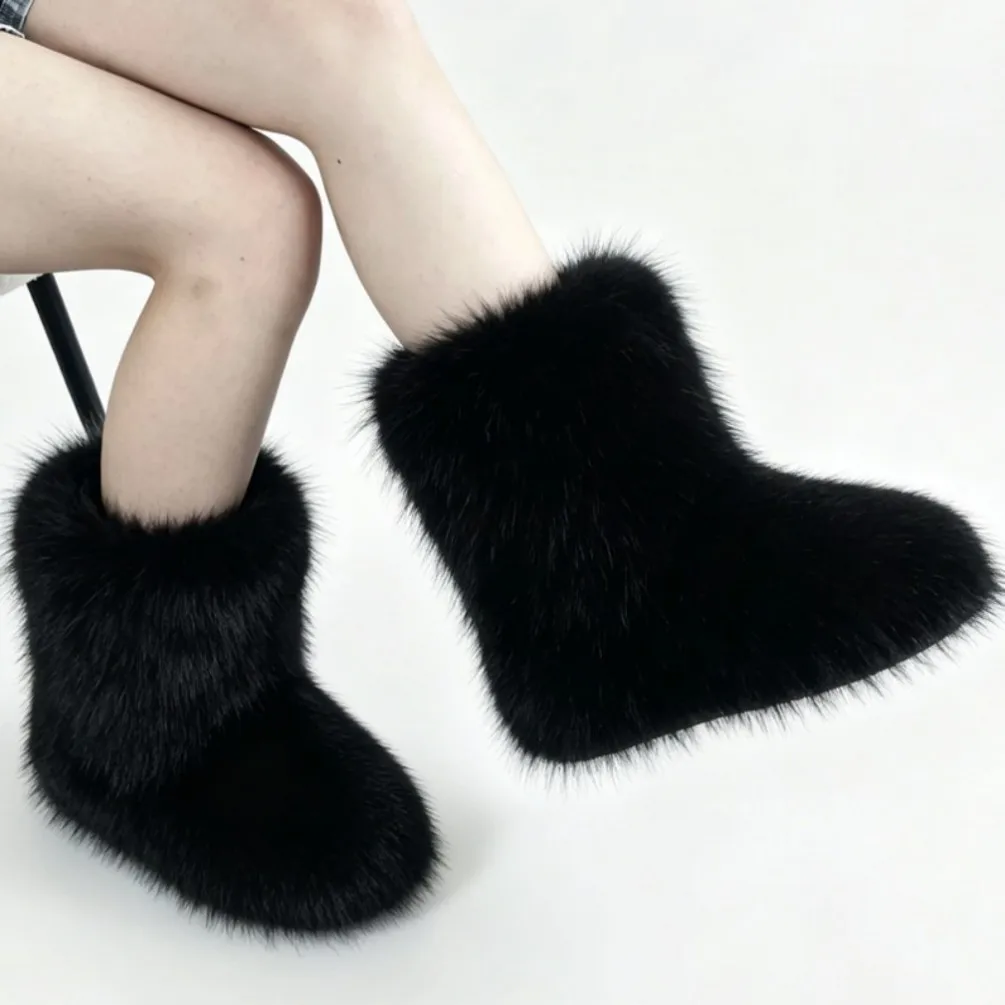  Winter Fluffy Women's Faux Fur Boots Plush Warm Woman Snow Boots 2026 Luxury Girls Furry Platform Boots Women's Ankle Boots