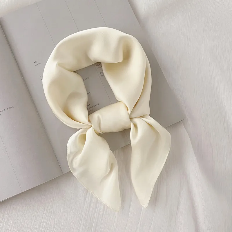 Luxury Solid 70*70cm Silk Square Scarf Women Soft Satin Hairband Neckerchief Tie Female Headband Foulard Bag Ribbon Gift