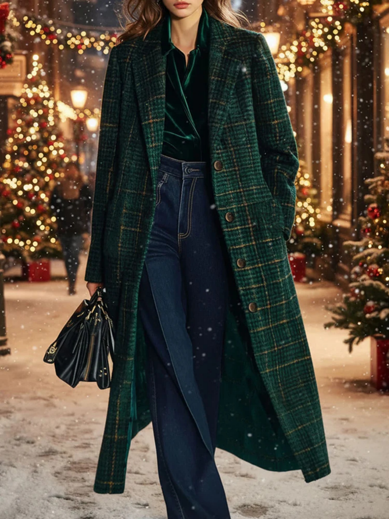  Casual Loose-fitting Retro Plaid Mid-length Coat