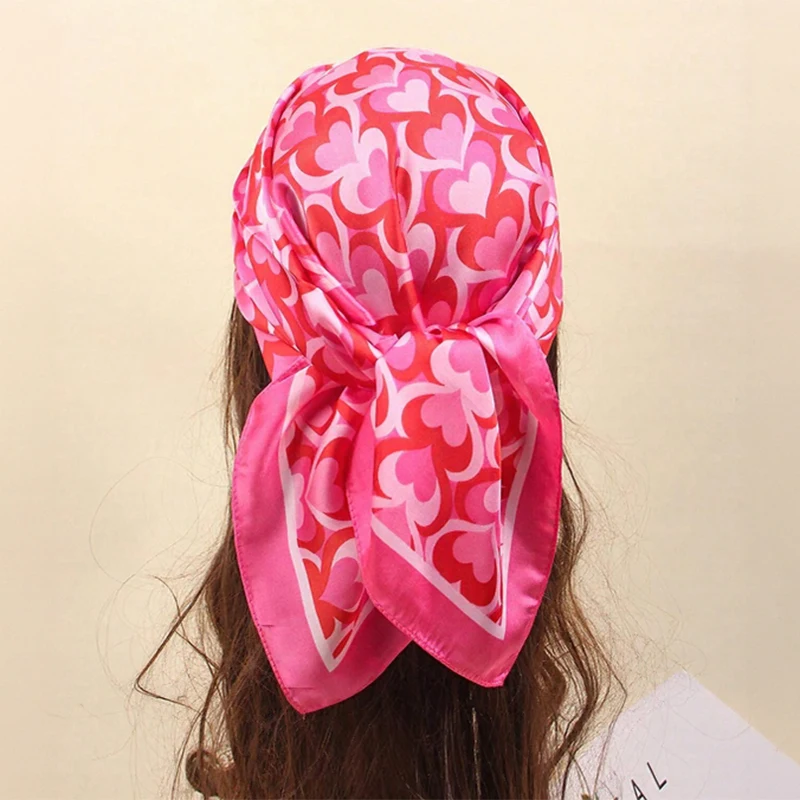  Bohemian Style Floral Print Women’s Square Silk Scarf Satin Head Wrap Tropical Leaf Flower Design Scarves Bandana Hijab