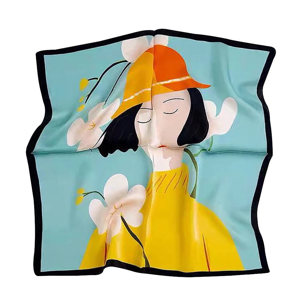  100% Pure Mulberry Silk Women Square Scarf Prints Headband Neckerchief Luxury Female Hair Ornament Female Bandana Scarves 53CM