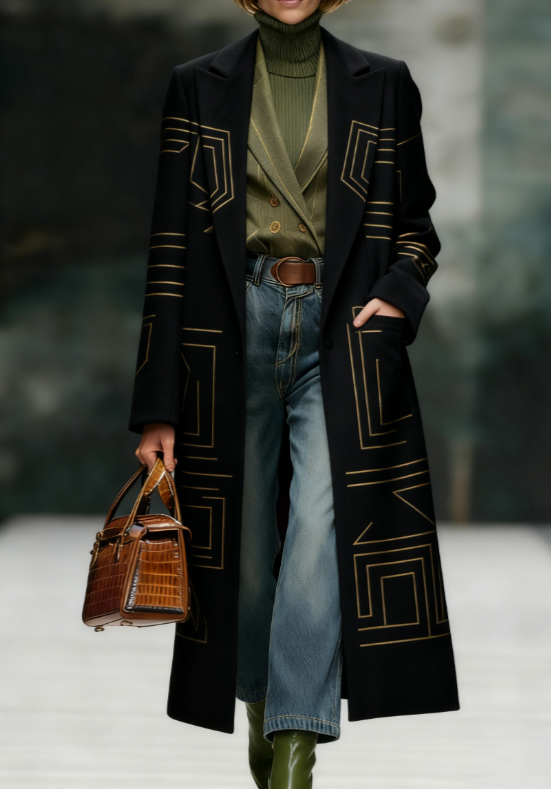  Women's Loose-fitting Long Plaid Lapel Coat
