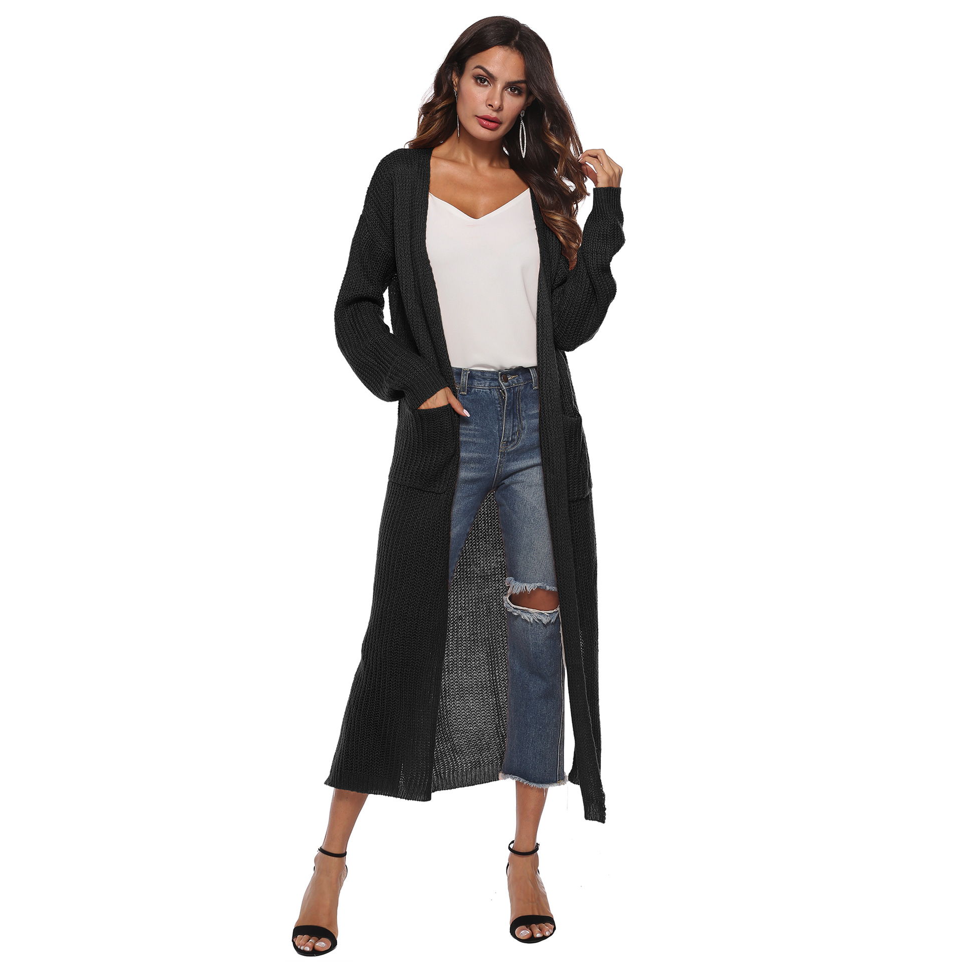  Women's Cardigan Sweater With Large Pockets Cardigan Sweater Long Thin Coat