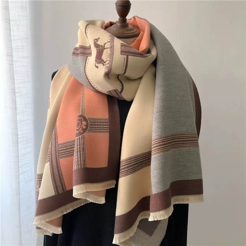  Korean Style Contrast Color Artificial Cashmere Scarf Women's New Winter