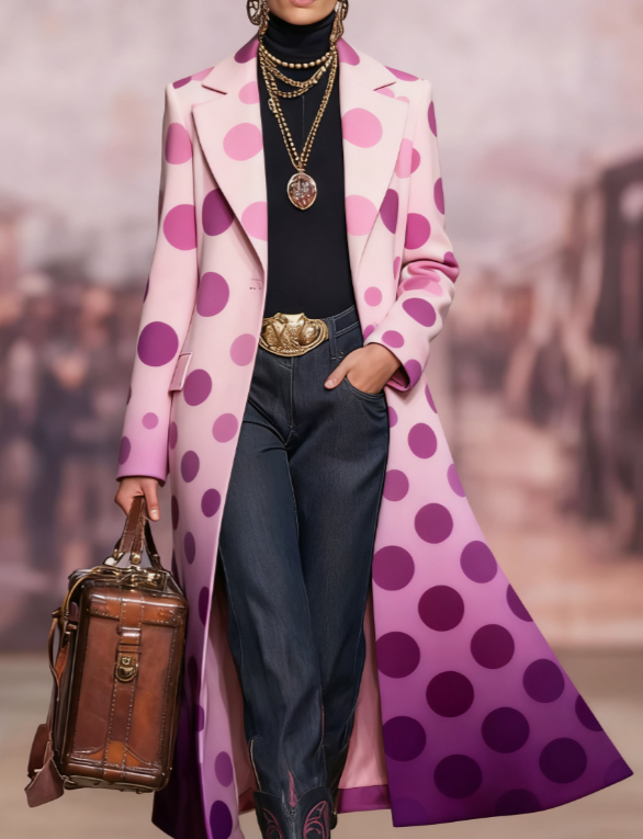 Women's Loose-fitting Long Plaid Lapel Coat