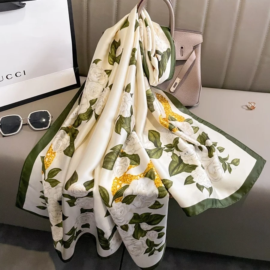  100% Natural Silk Scarf Women Luxury Brand Digital Print Flowers Silk Pashmina Shawl Female Long Bandana Foulard 2020 Oversize